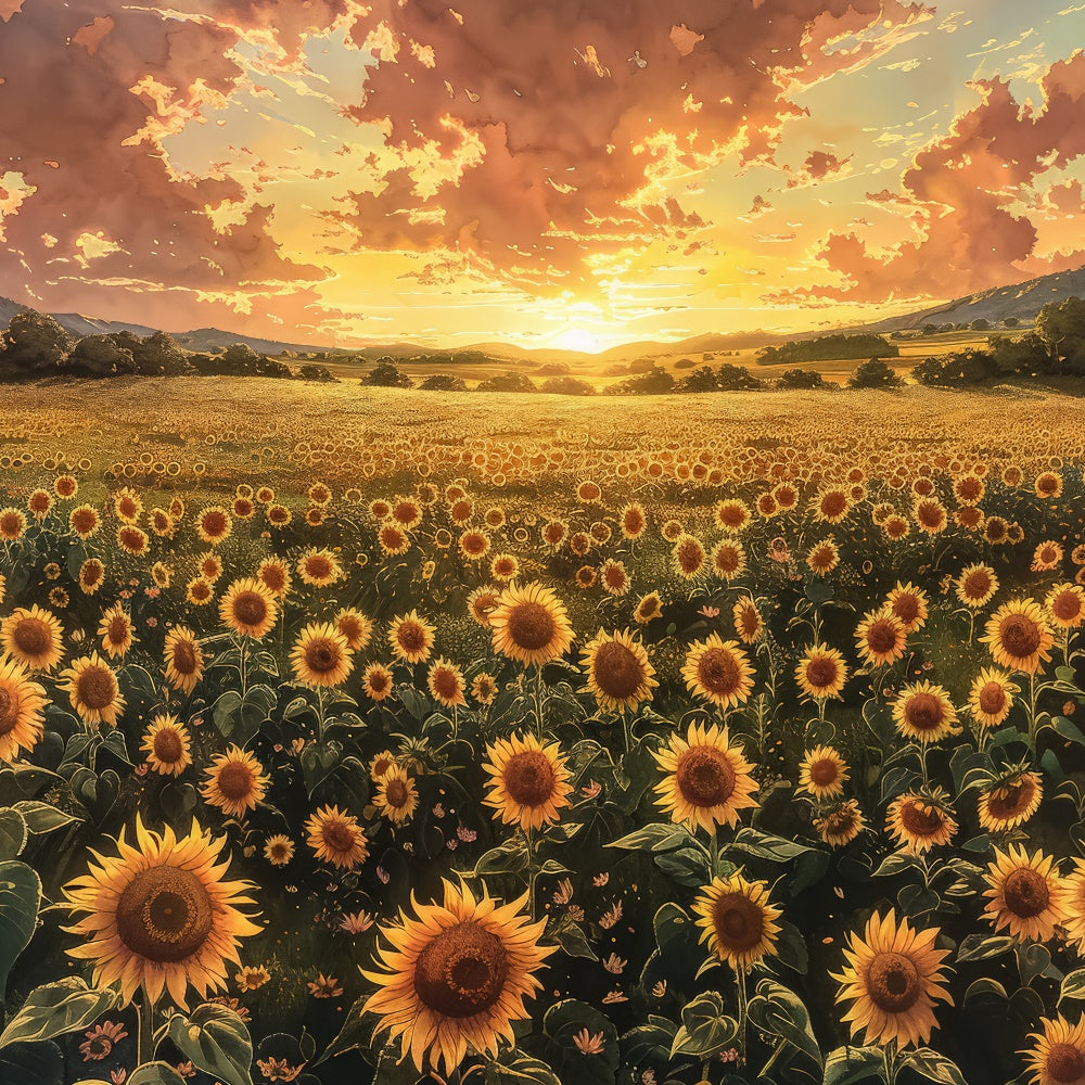 Mothers Day Backdrops Warm Sunset Sunflower Field Backdrop UK GQ2-176
