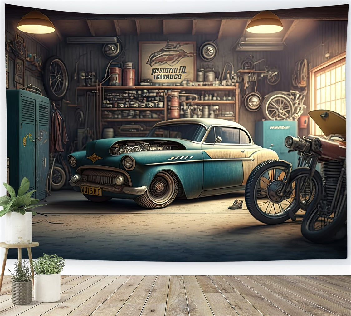 Father's Day Photo Backdrop Ideas Mechanic's Garage Backdrop UK GQ2-215