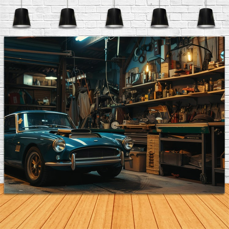 Backdrops For Fathers Day Vintage Car Garage Backdrop UK GQ2-222