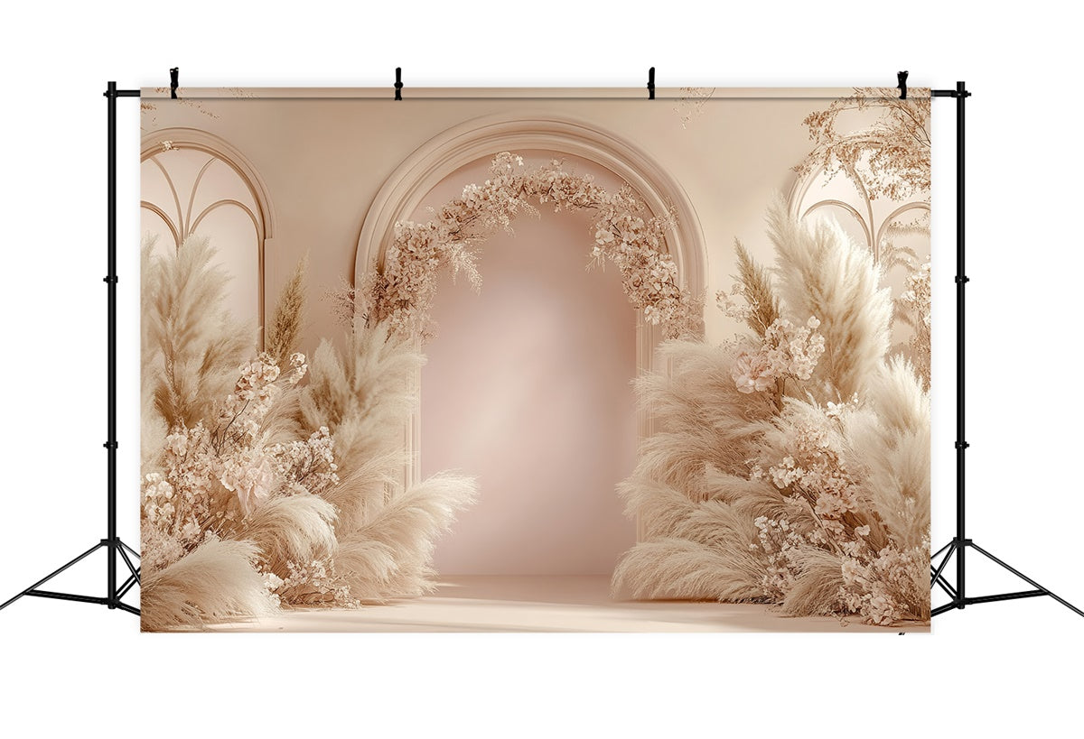 Boho Arch Backdrop Blush Floral Pampas Arrangement Backdrop UK GQ2-61