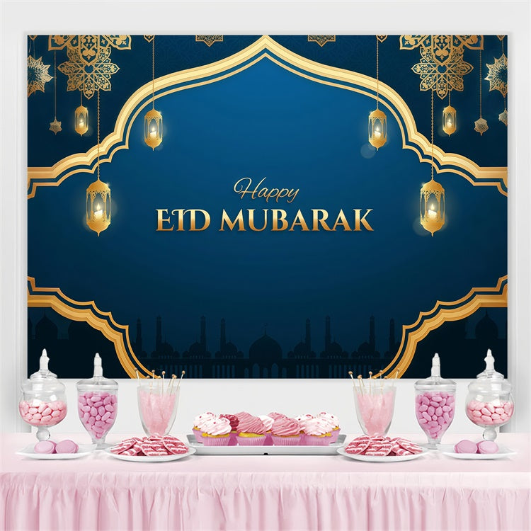 Eid Mubarak Backdrop Ornate Golden Frame Lanterns Backdrop UK GQ3-100