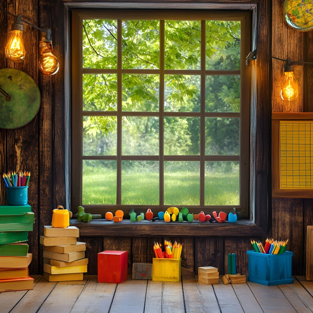 Back To School Backdrop Classroom Window View Backdrop UK GQ3-103