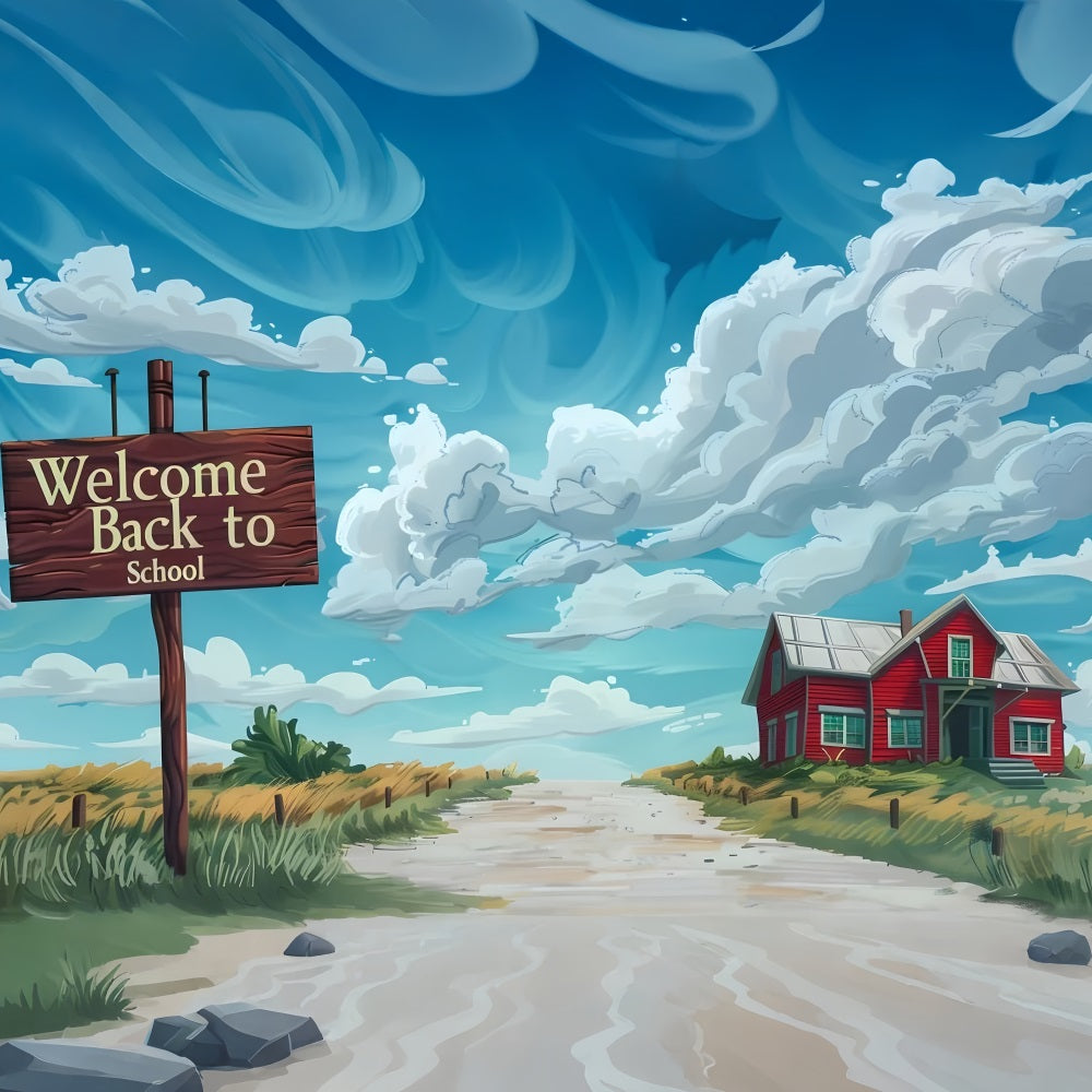 Welcome Back To School Backdrop Sky Clouds Rural Backdrop UK GQ3-109