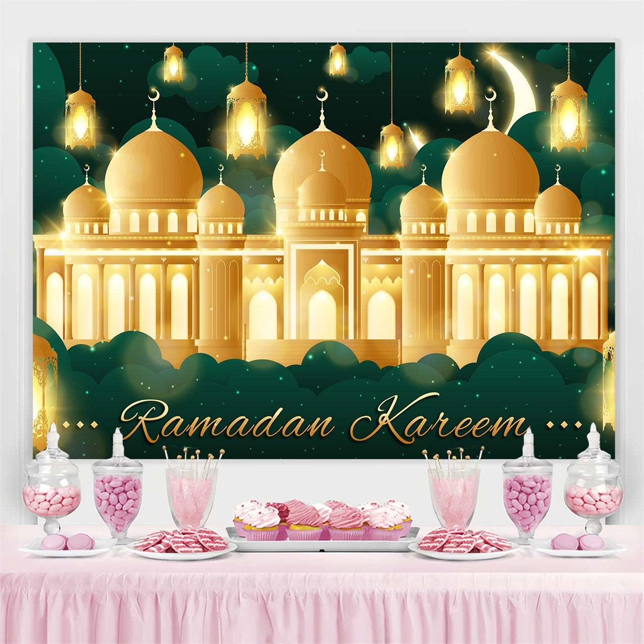 Ramadan Backdrops Golden Palace Mosque Lights Backdrop UK GQ3-11