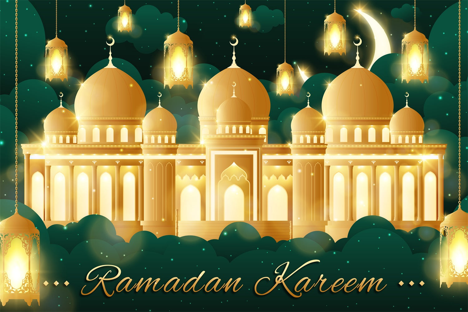 Ramadan Backdrops Golden Palace Mosque Lights Backdrop UK GQ3-11