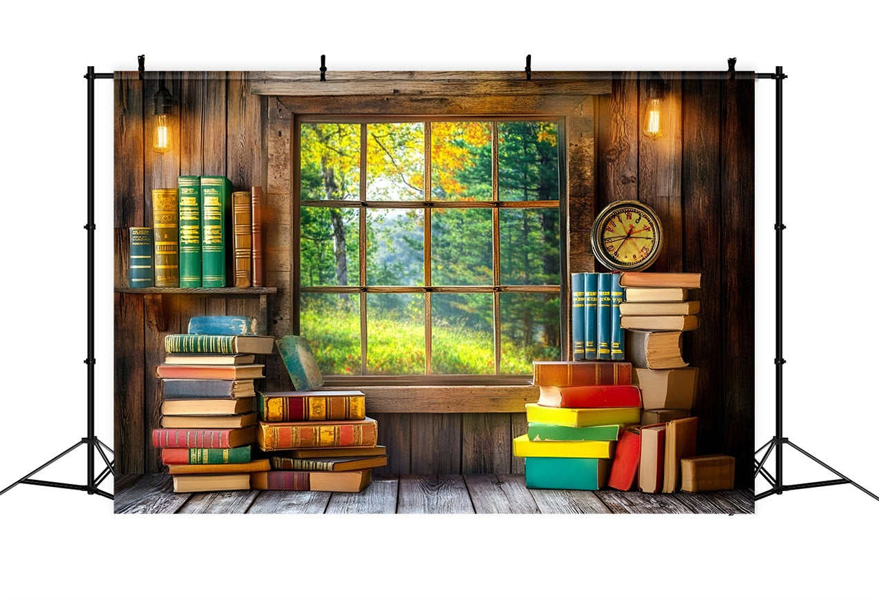 Back To School Backdrop Design Study Window Book Stack Backdrop UK GQ3-117