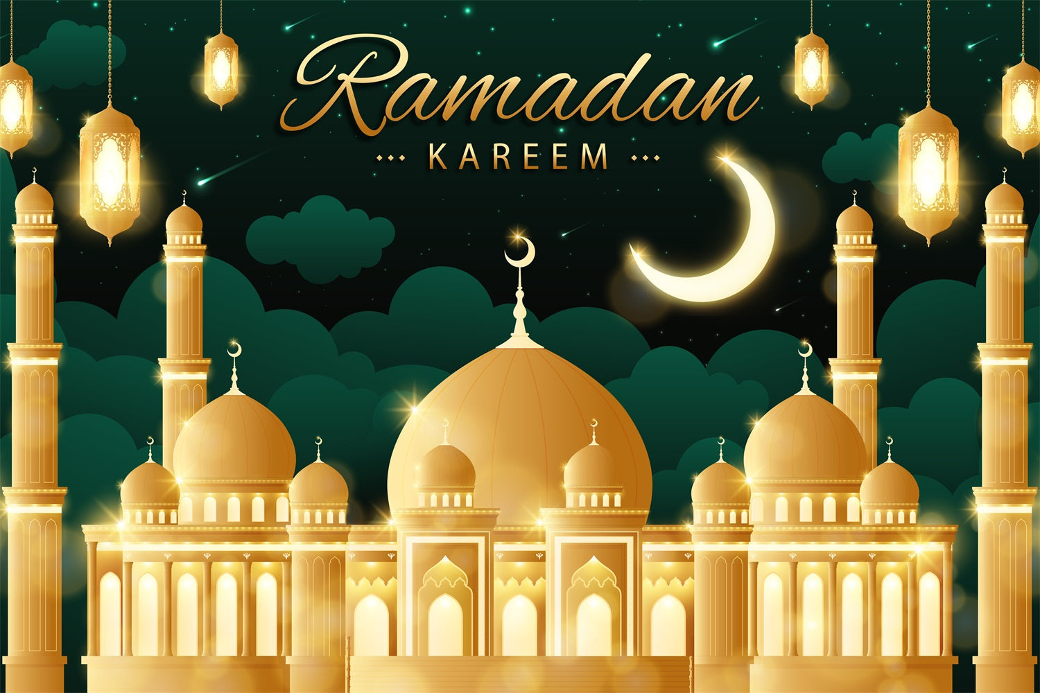 Ramadan Backdrops Majestic Starry Sky Golden Mosque Backdrop UK GQ3-12
