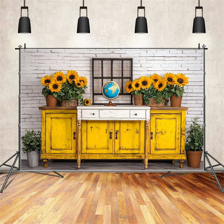 Back To School Photography Backdrops Classroom Sunflower Wall Backdrop UK GQ3-121