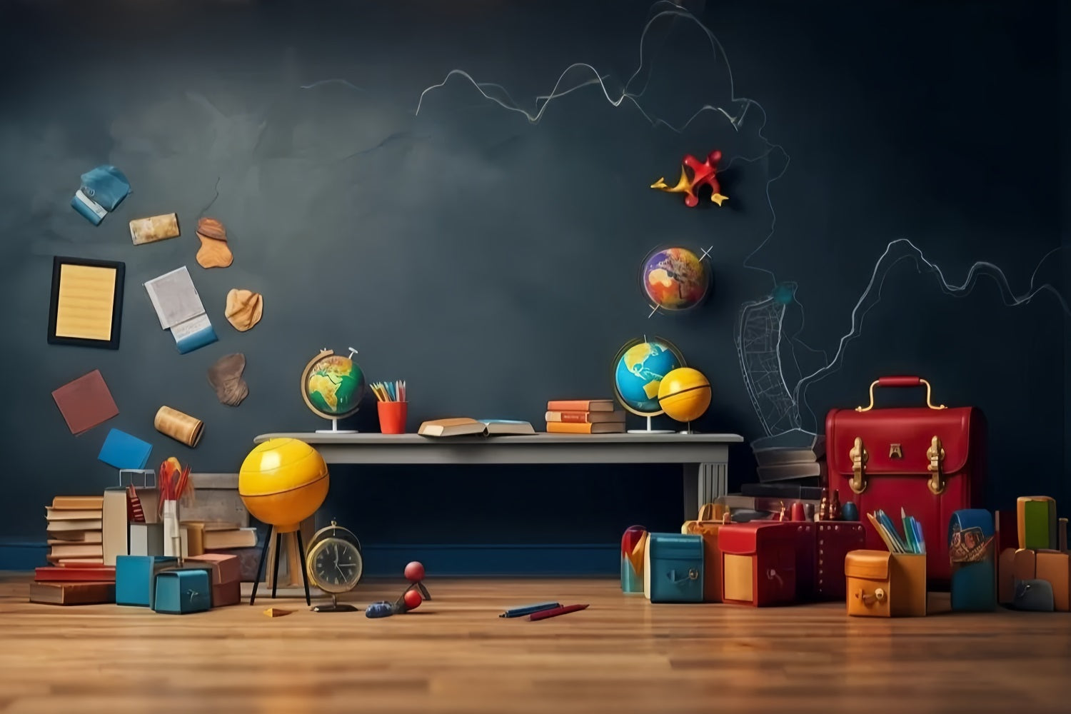 Back To School Digital Backdrop Educational Chalkboard Globe Backdrop UK GQ3-125