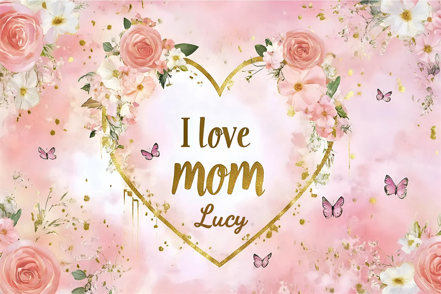 Backdrops For Mother's Day Gold Frame Floral Personalized Backdrop UK GQ3-136