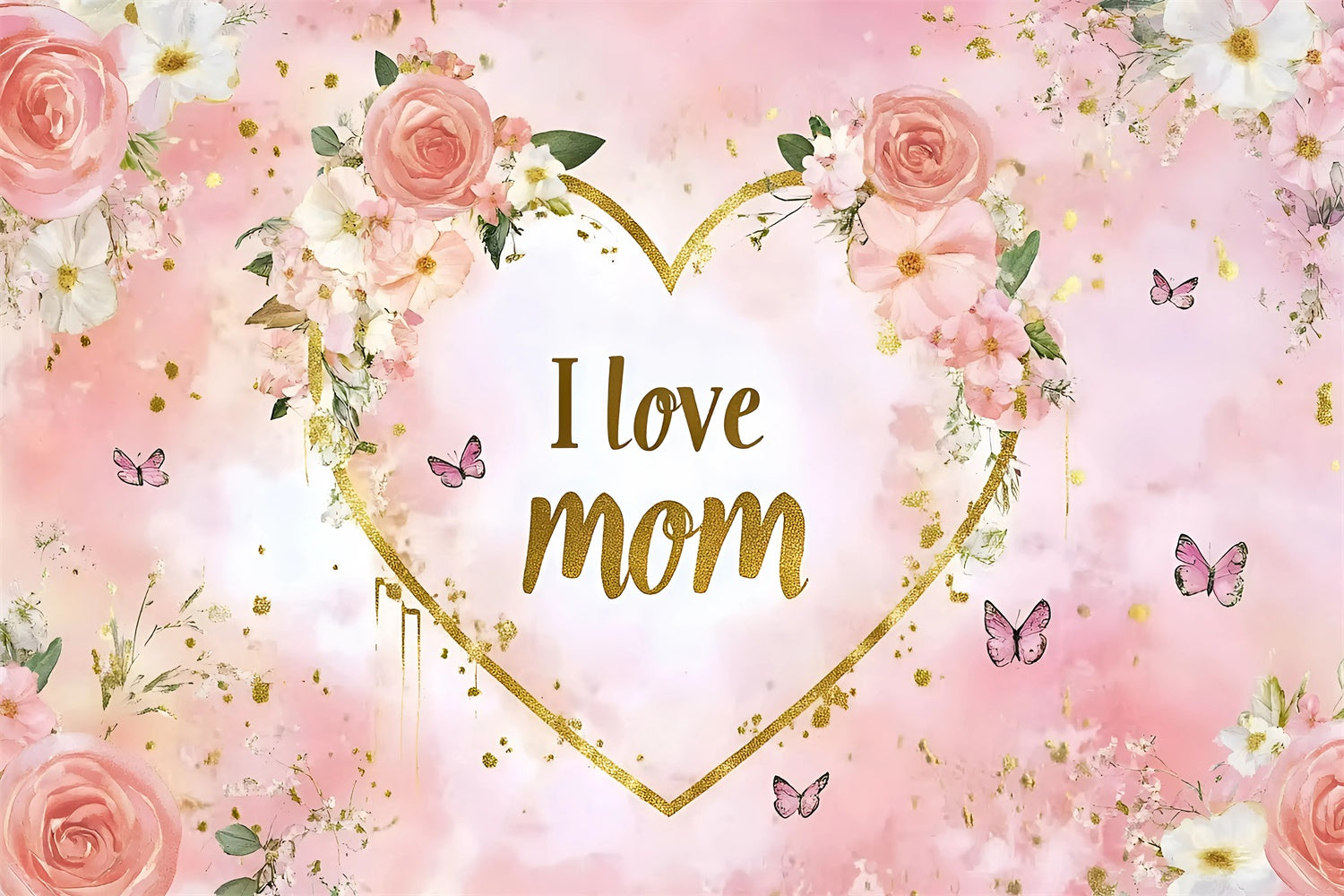 Backdrops For Mother's Day Gold Frame Floral Personalized Backdrop UK GQ3-136