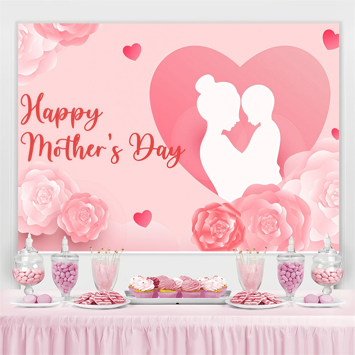 Mothers Day Backdrop Silhouette Flowers Heart Custom Backdrop UK GQ3-137