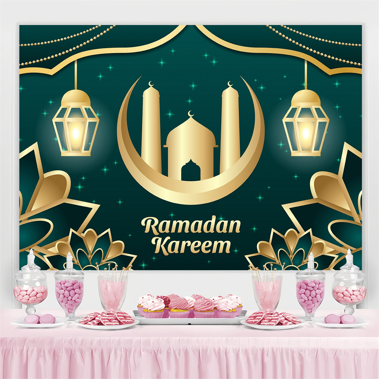Ramadan Mubarak Backdrop Glowing Golden Palace Backdrop UK GQ3-14
