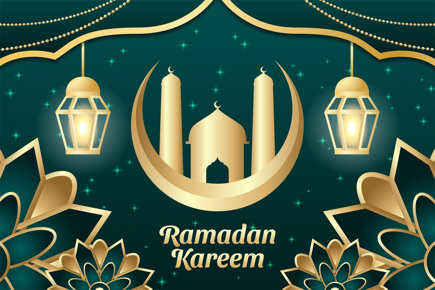 Ramadan Mubarak Backdrop Glowing Golden Palace Backdrop UK GQ3-14