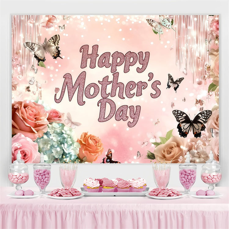 Mother's Day Backdrop Ideas Glitter Butterfly Rose Custom Backdrop UK GQ3-143