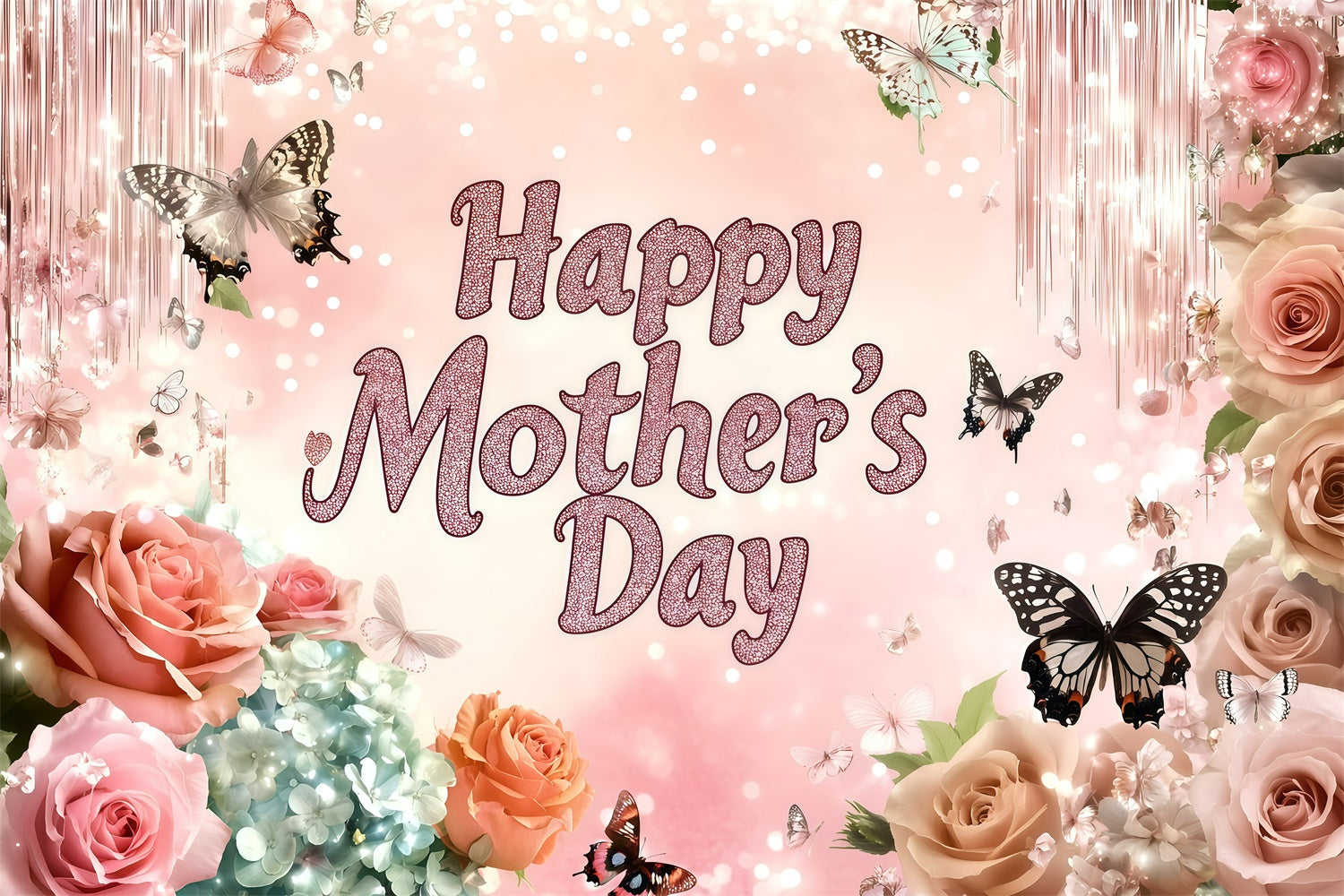 Mother's Day Backdrop Ideas Glitter Butterfly Rose Custom Backdrop UK GQ3-143