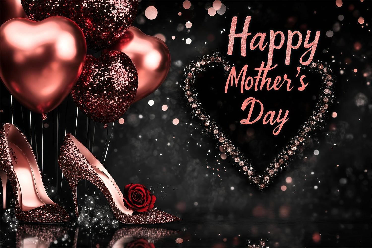 Mothers Day Backdrops Sparkle Heels Balloon Customized Backdrop UK GQ3-145