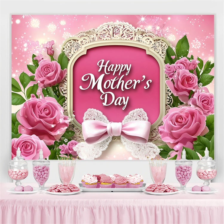 Backdrops For Mother's Day Elegant Rose Lace Bow Customized Backdrop UK GQ3-147