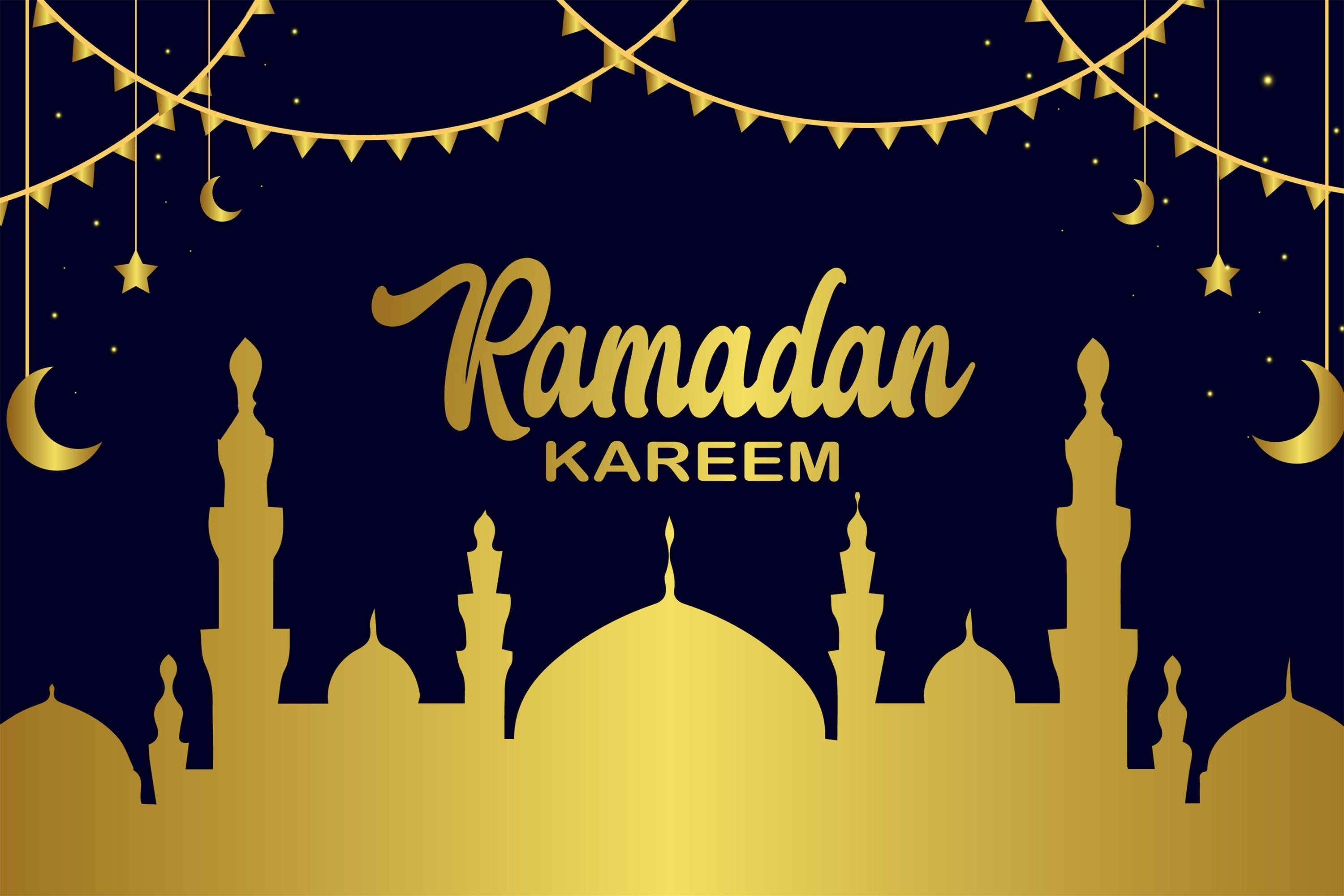 Ramadan Backdrops Glowing Moonlit Golden Mosque Backdrop UK GQ3-15