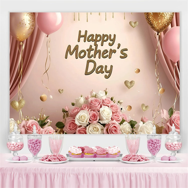 Mothers Day Photo Backdrop Pink Roses Balloon Customized Backdrop UK GQ3-159