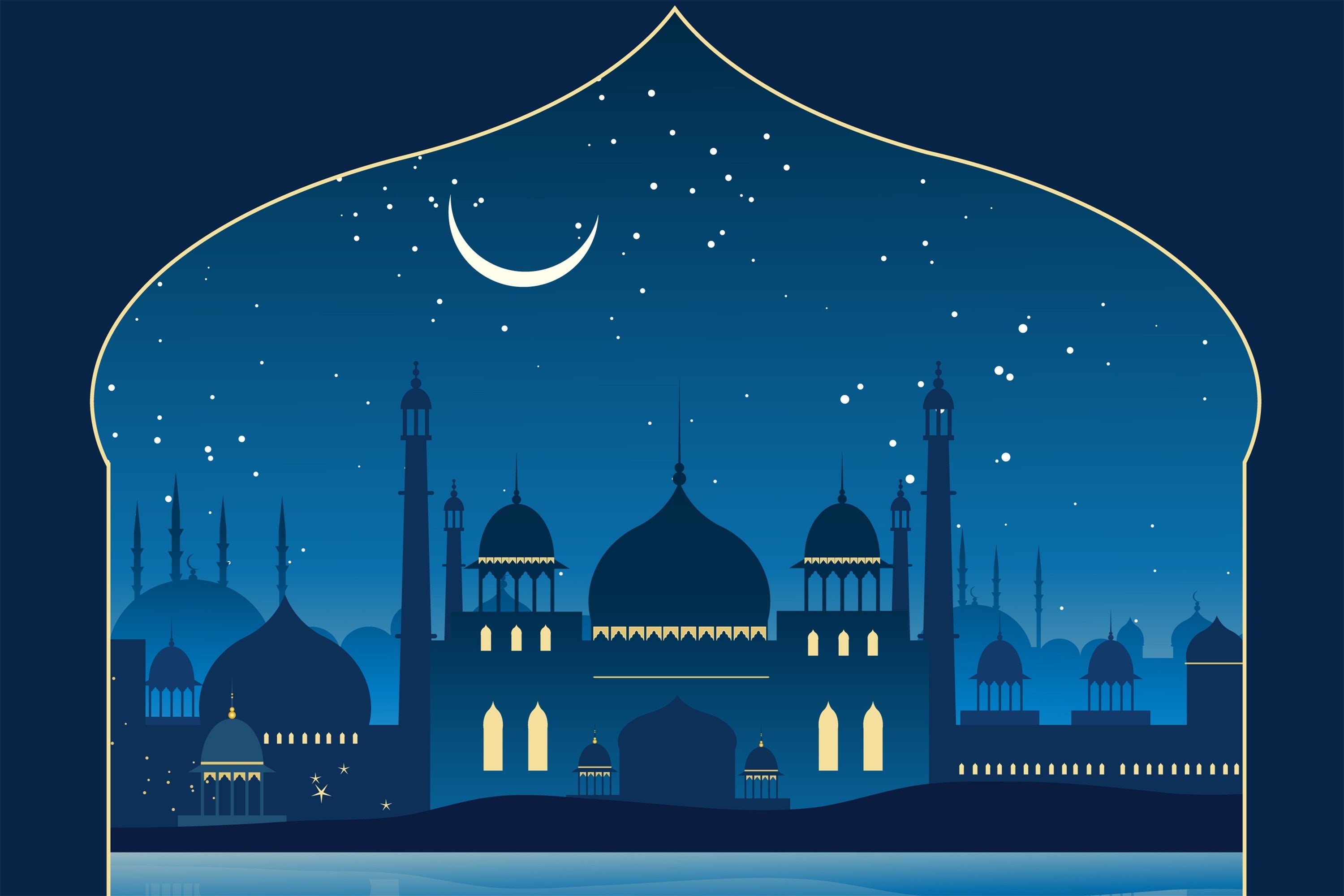 Ramadan Backdrops Starry Night Blue Mosque Backdrop UK GQ3-17