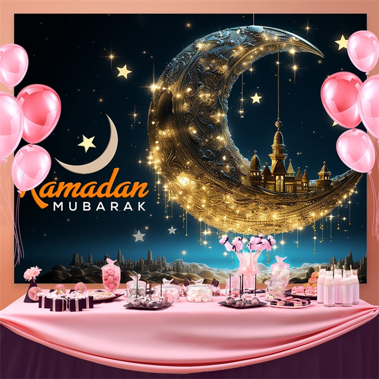 Ramadan Backdrops Golden Crescent Floating Mosque Backdrop UK GQ3-19