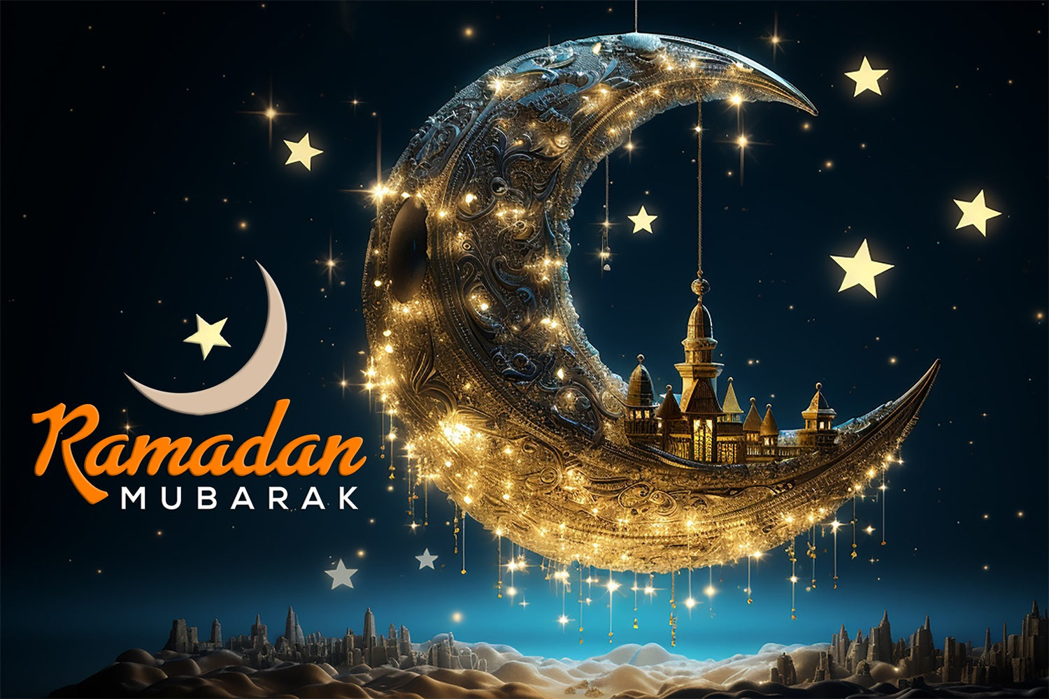 Ramadan Backdrops Golden Crescent Floating Mosque Backdrop UK GQ3-19