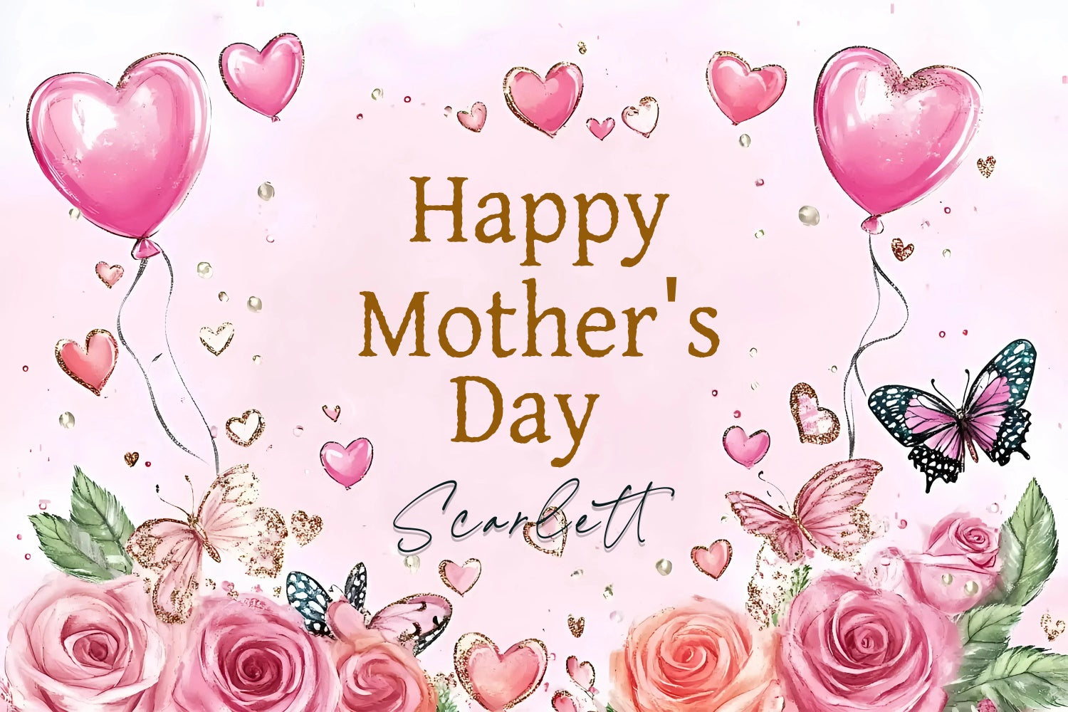 Mother's Day Backdrop Pink Butterfly Rose Personalized Backdrop UK GQ3-201