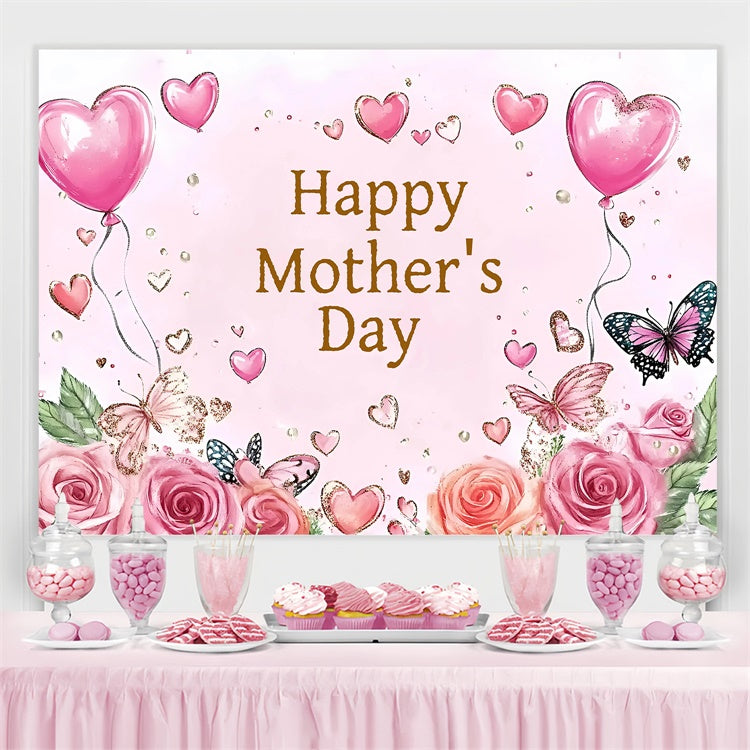 Mother's Day Backdrop Pink Butterfly Rose Personalized Backdrop UK GQ3-201