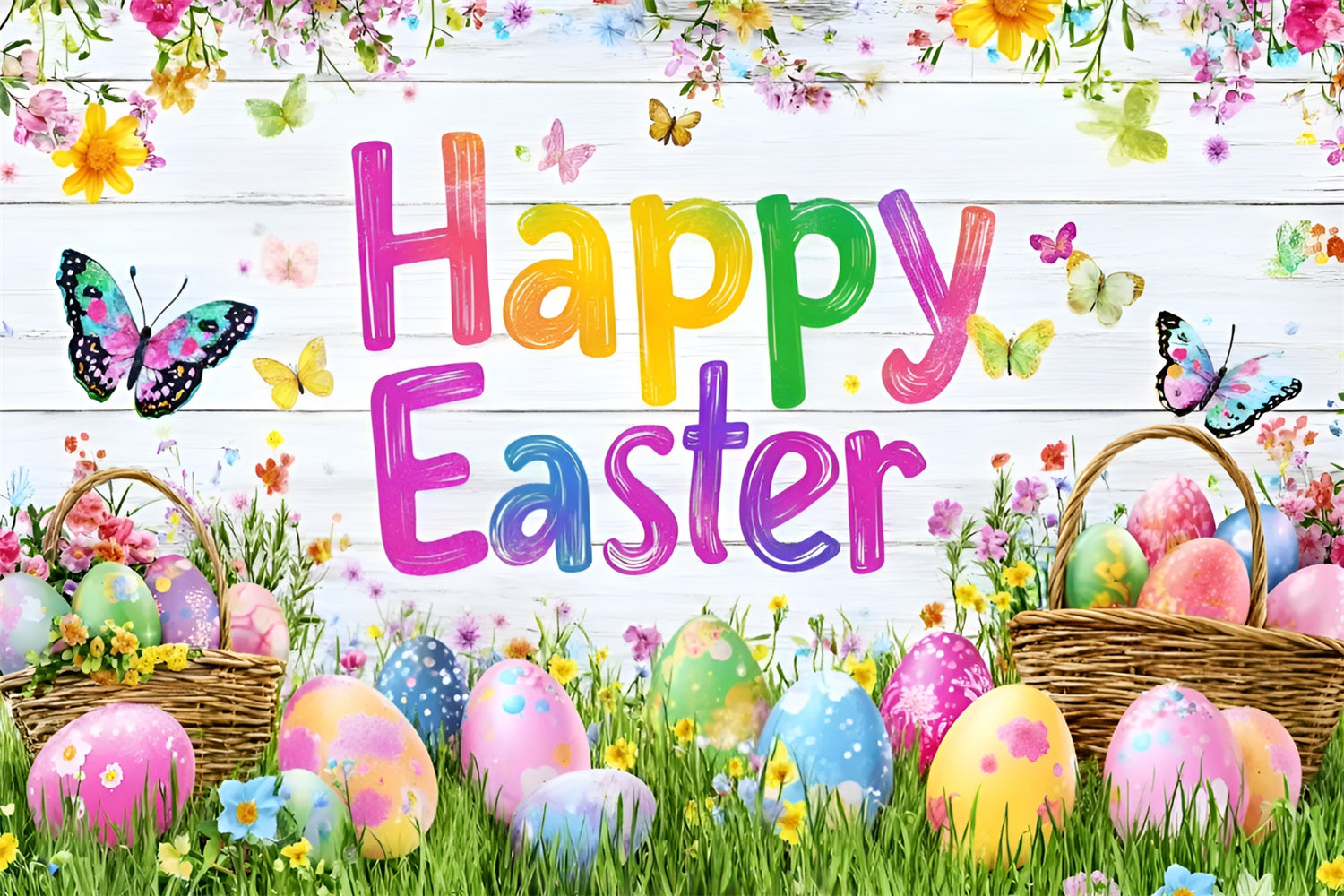 Easter Photo Backdrop Butterfly Blossom Meadow Custom Backdrop UK GQ3-207