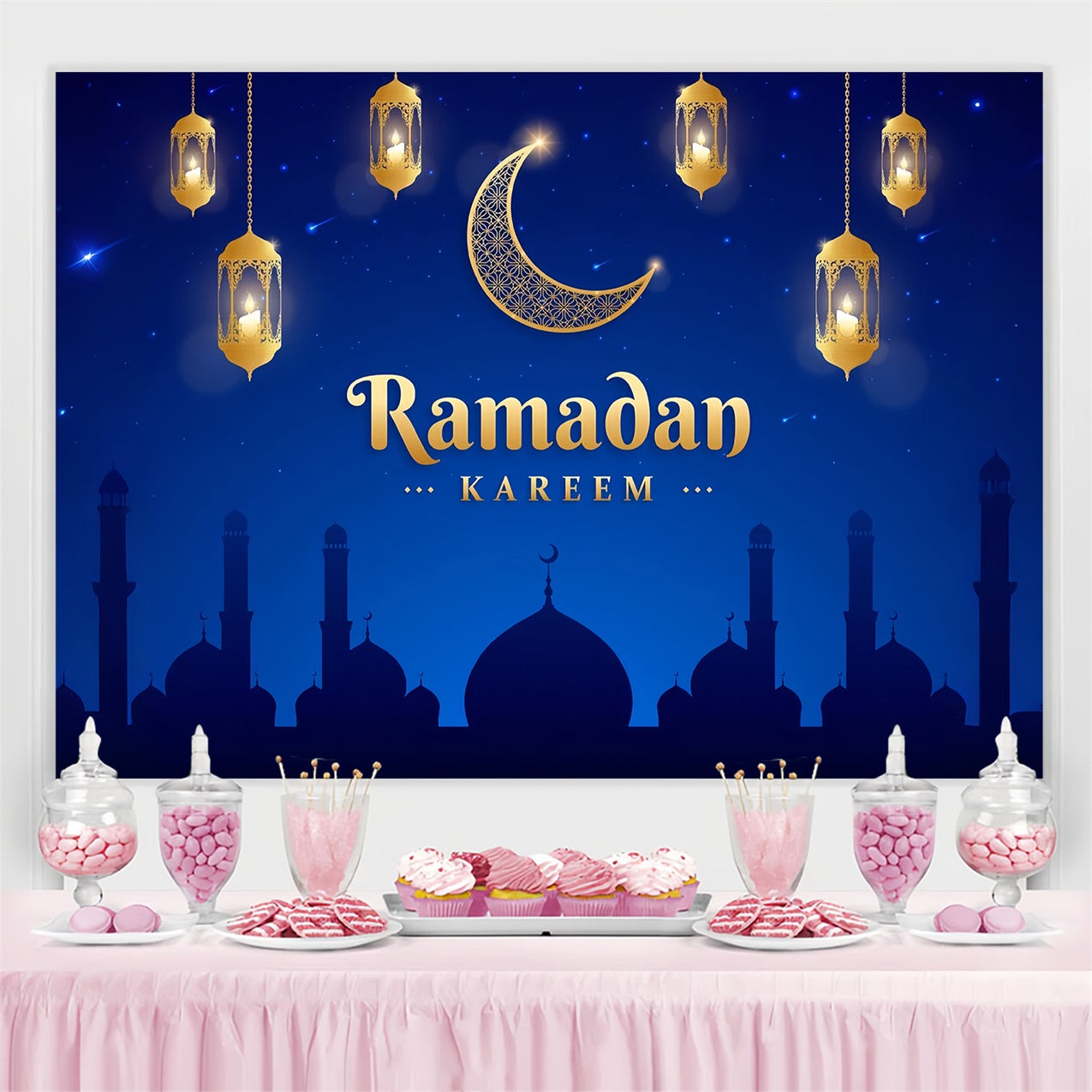 Ramadan Backdrops Gold Crescent Lantern Night Backdrop UK GQ3-21