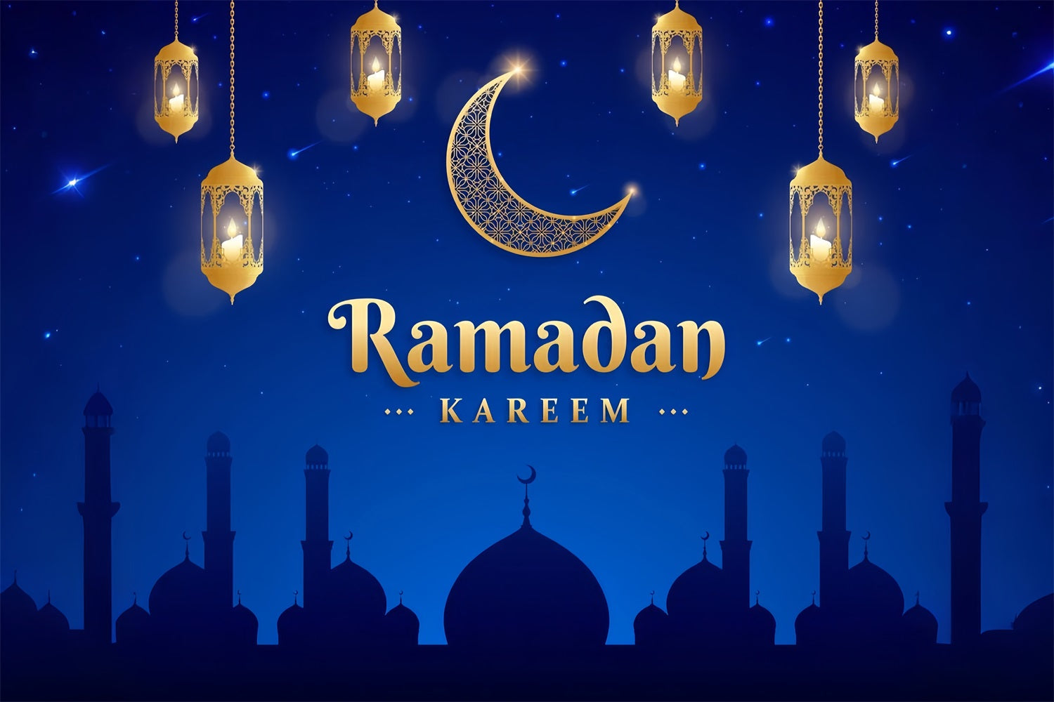 Ramadan Backdrops Gold Crescent Lantern Night Backdrop UK GQ3-21