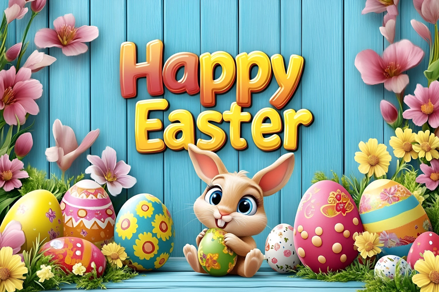 Easter Photo Backdrop Cute Rabbit Flower Personalized Backdrop UK GQ3-210