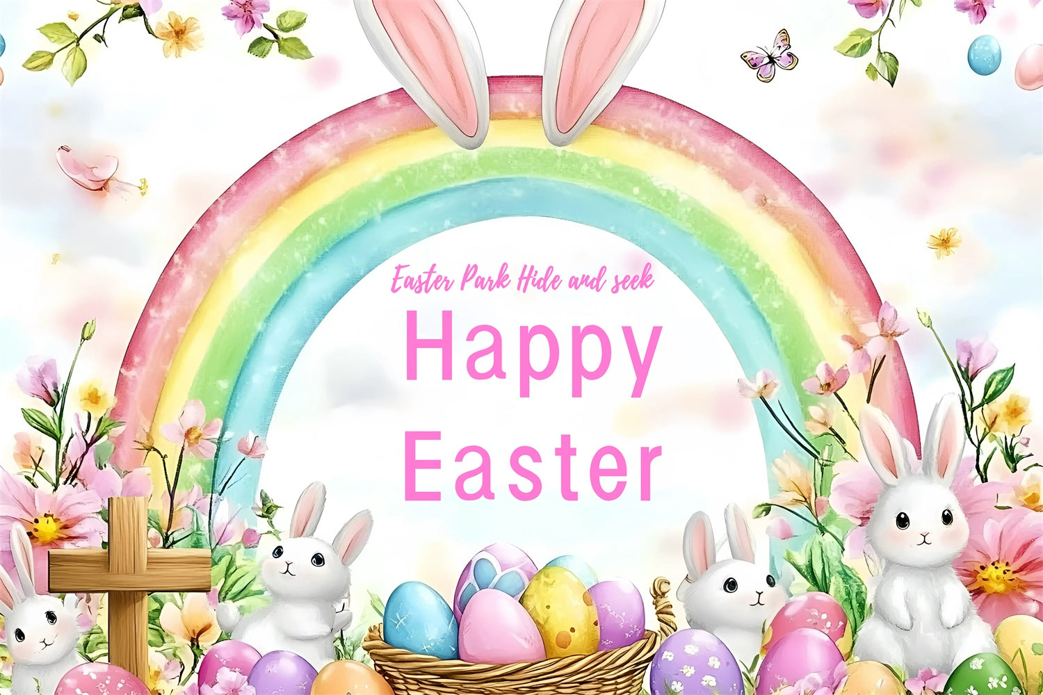 Backdrop Easter Bunny Rainbow Dreamy Personalized Backdrop UK GQ3-212