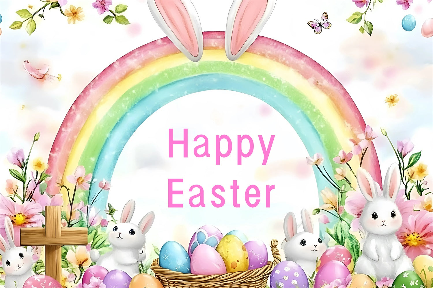 Backdrop Easter Bunny Rainbow Dreamy Personalized Backdrop UK GQ3-212