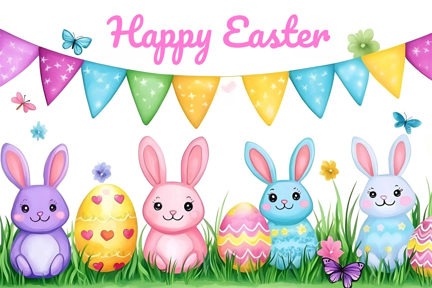 Photo Backdrops Easter Colorful Cartoon Bunny Customized Backdrop UK GQ3-215