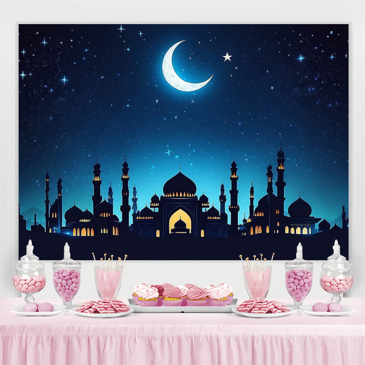 Ramadan Mubarak Backdrop Glowing Palace Crescent Backdrop UK GQ3-22