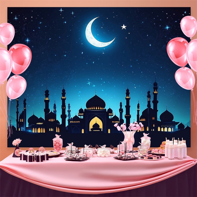 Ramadan Mubarak Backdrop Glowing Palace Crescent Backdrop UK GQ3-22