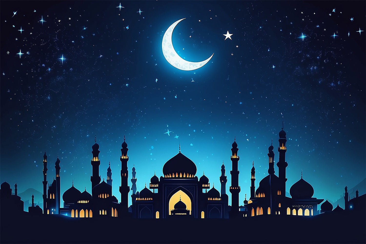 Ramadan Mubarak Backdrop Glowing Palace Crescent Backdrop UK GQ3-22