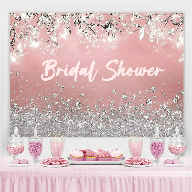 Bridal Shower Backdrop Ideas Silver Glitter Leaves Pink Custom Backdrop UK GQ3-221