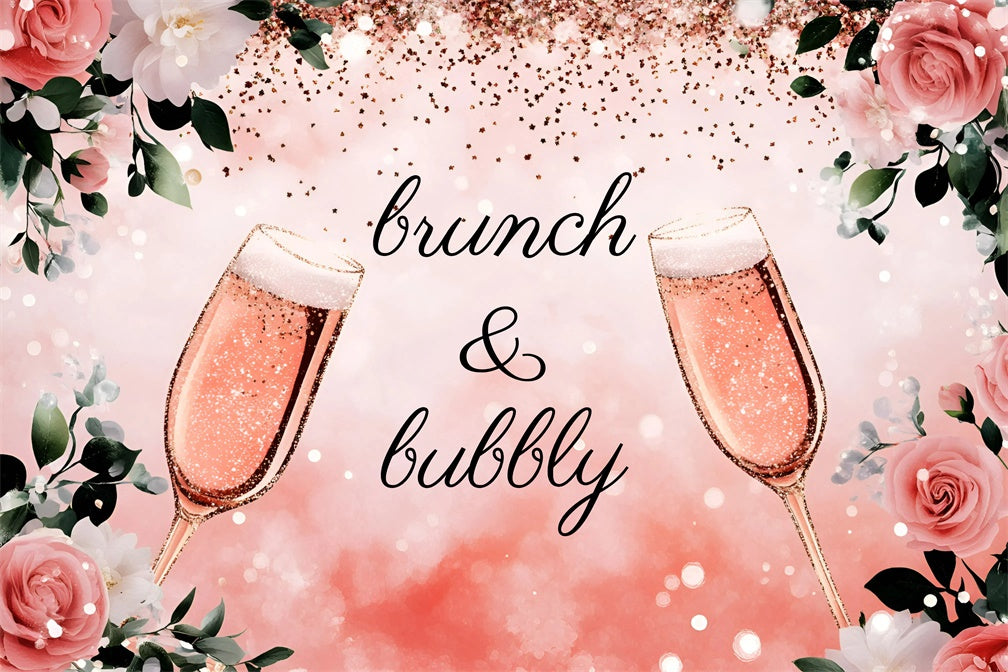 Personalized Bridal Shower Backdrop Sparkling Champagne Rose Backdrop UK GQ3-222