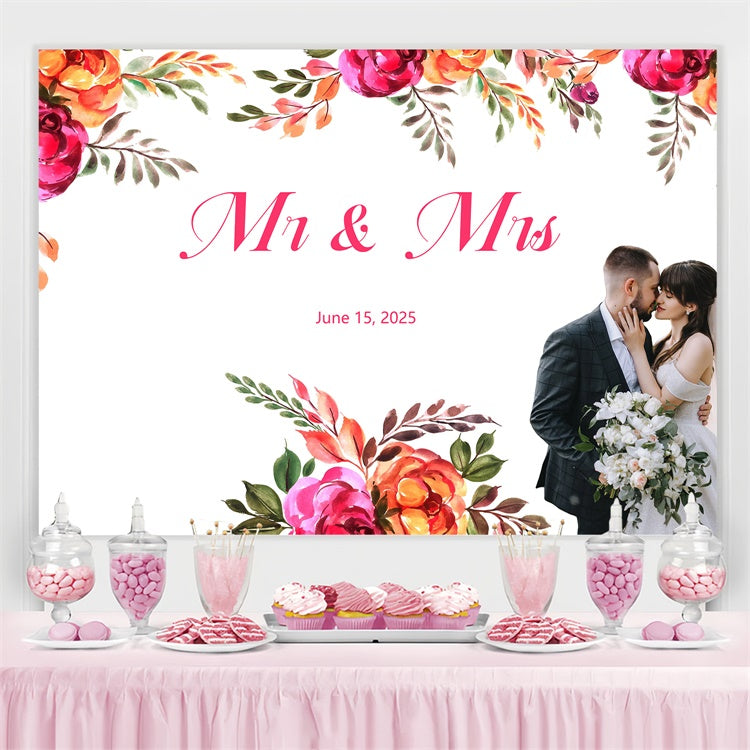 Custom Wedding Photo Backdrop Colorful Floral Frame Backdrop UK GQ3-228