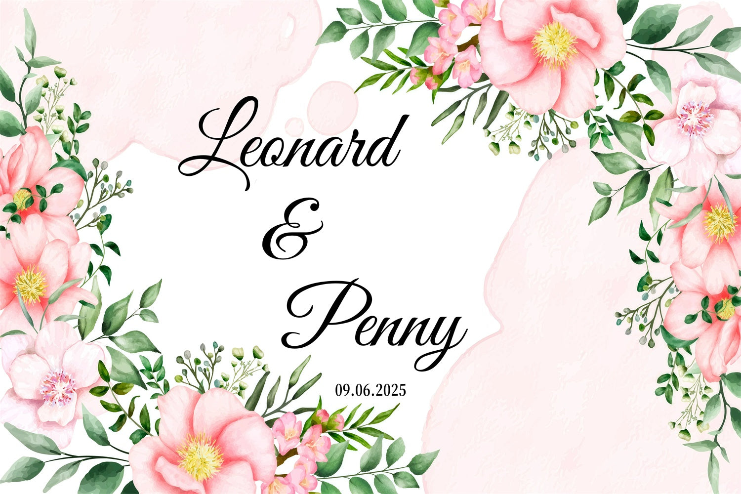 Custom Wedding Backdrops Watercolor Pink Bloom Greenery Backdrop UK GQ3-229