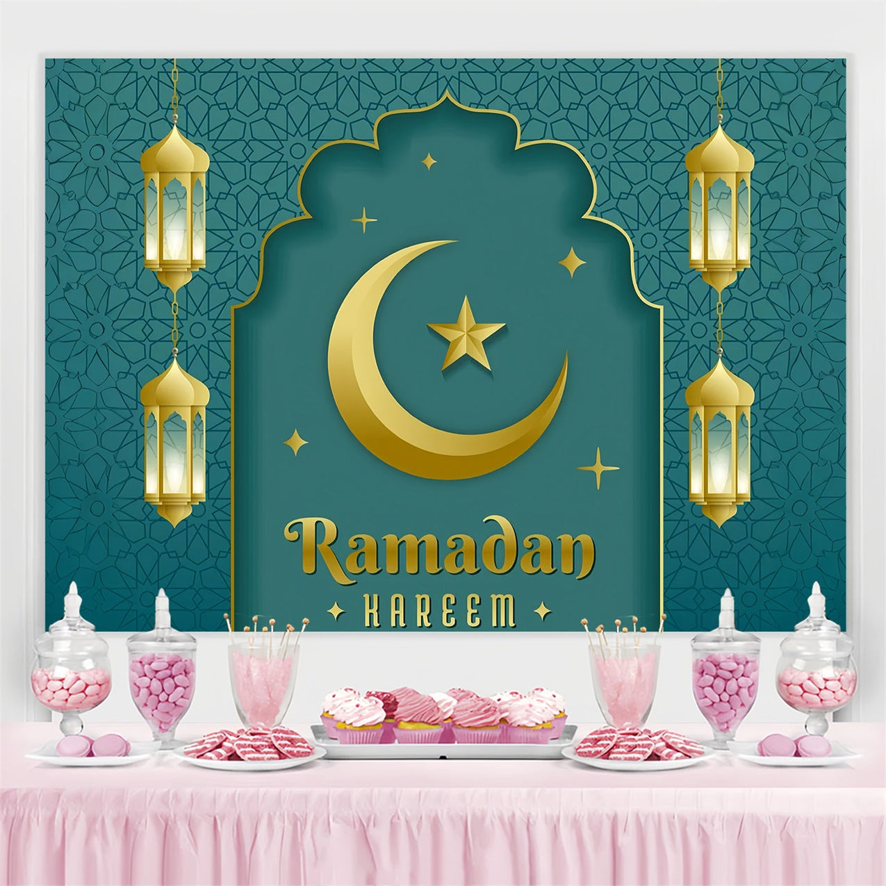 Ramadan Backdrops Elegant Archway Crescent Lantern Backdrop UK GQ3-23