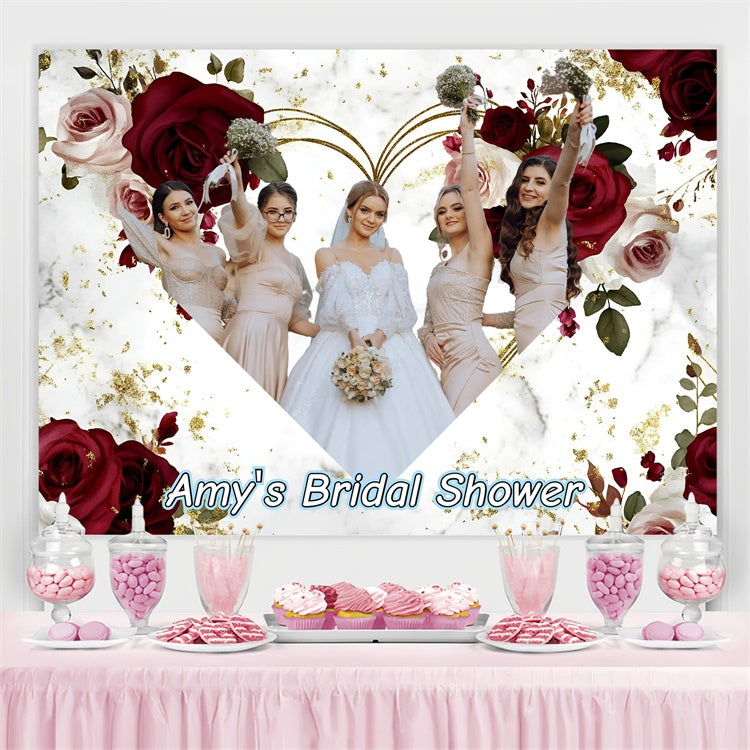 Bridal Shower Backdrop Red Rose Heart Frame Personalized Backdrop UK GQ3-235