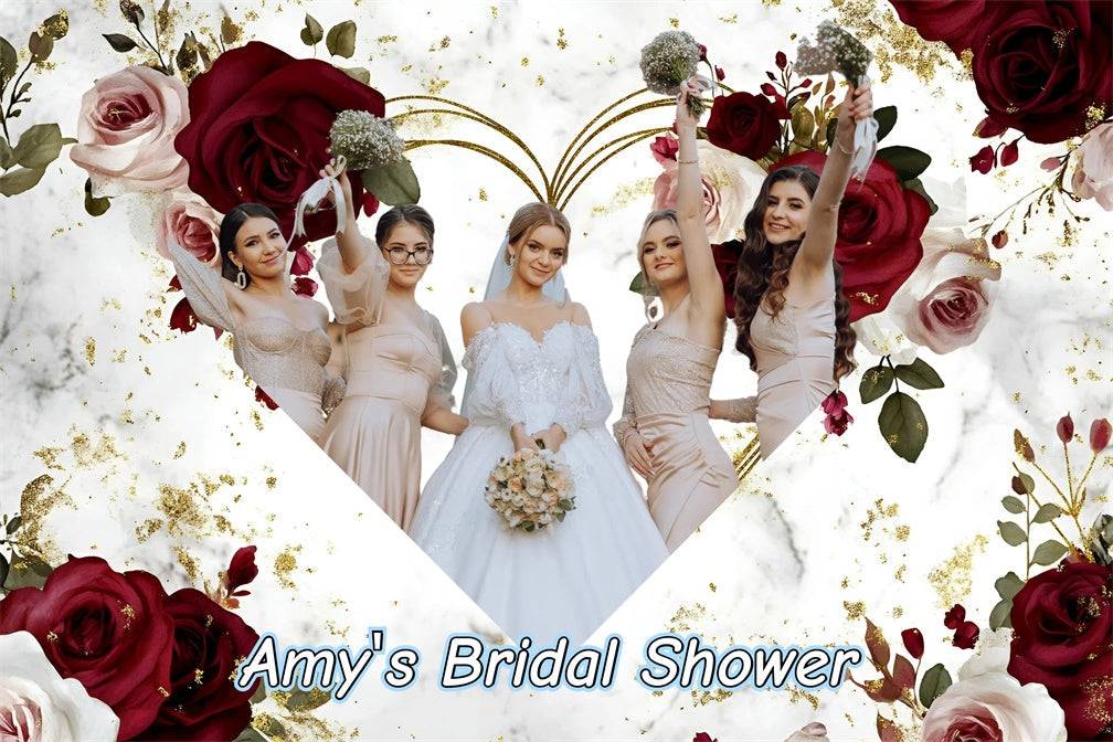 Bridal Shower Backdrop Red Rose Heart Frame Personalized Backdrop UK GQ3-235