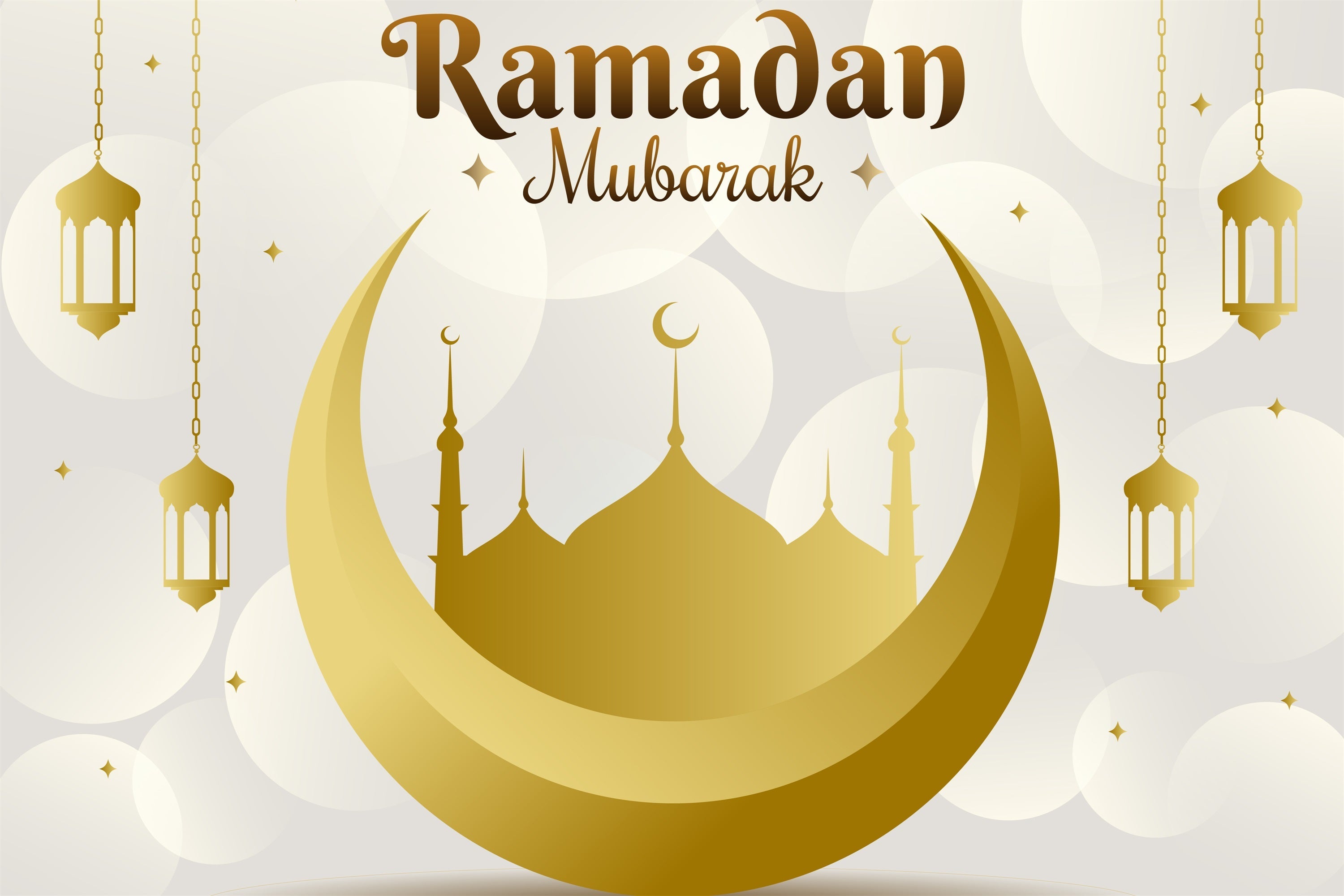 Ramadan Mubarak Backdrop Golden Crescent Hanging Lanterns Backdrop UK GQ3-24