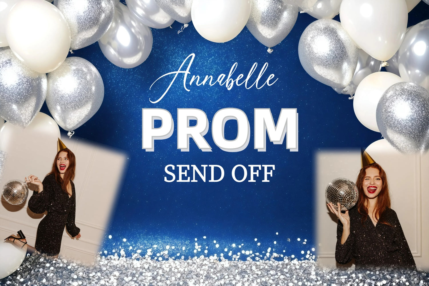 Prom Backdrop Silver Confetti Balloon Graduation Party Custom Backdrop UK GQ3-240