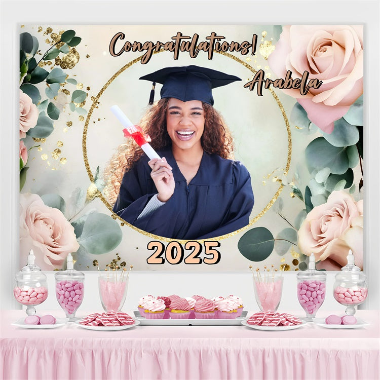 Personalized Graduation Backdrop Soft Rose Frame Graduation Party Backdrop UK GQ3-241