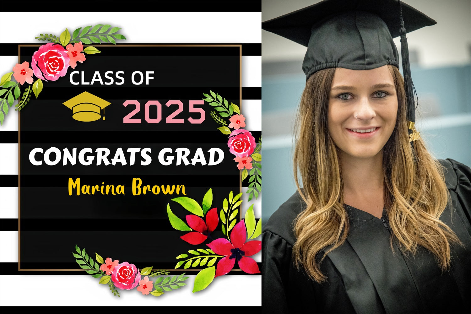 Customized Graduation Backdrop Black White Stripe Graduation Party Backdrop UK GQ3-246